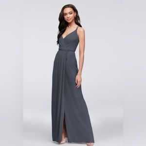 David’s Bridal Chiffon Graphite Wrap-Around Bridesmaid Dress size 2